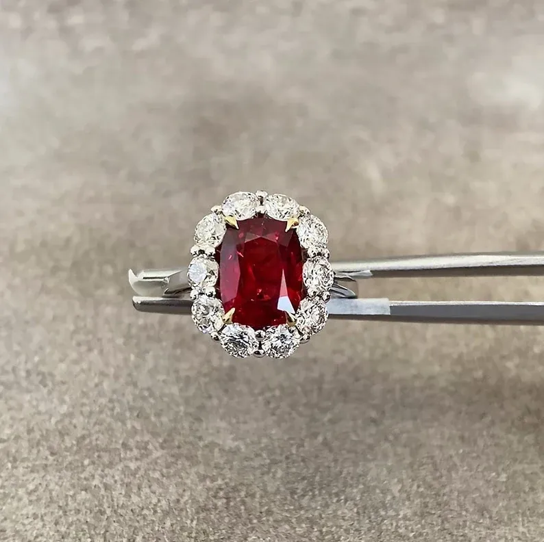 Ring with Vivid Red Burmese Spinel in 18K White Gold