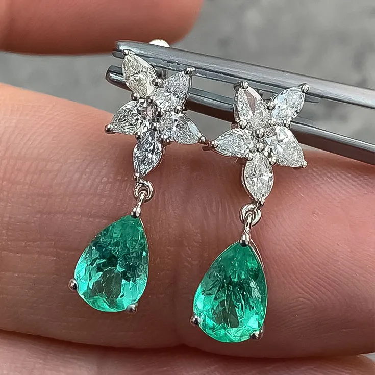Emerald Earrings in Pear Cut 1.28 ct. & 1.45 ct.