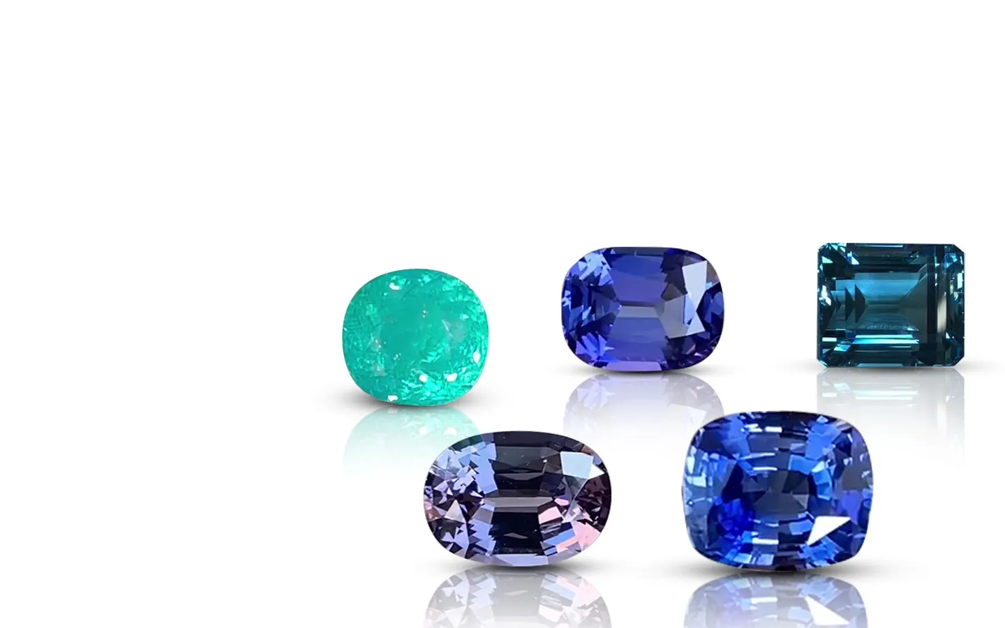 Gemstones: <br><br> Sapphire, <br> Aquamarine, <br> Tanzanite, <br> Paraiba 