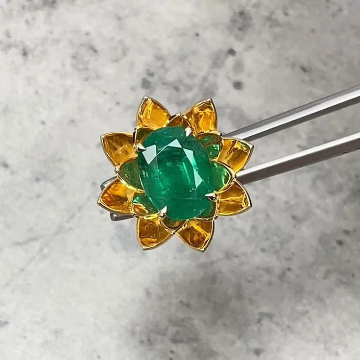 Lotus Ring with a 4.75 ct. Emerald