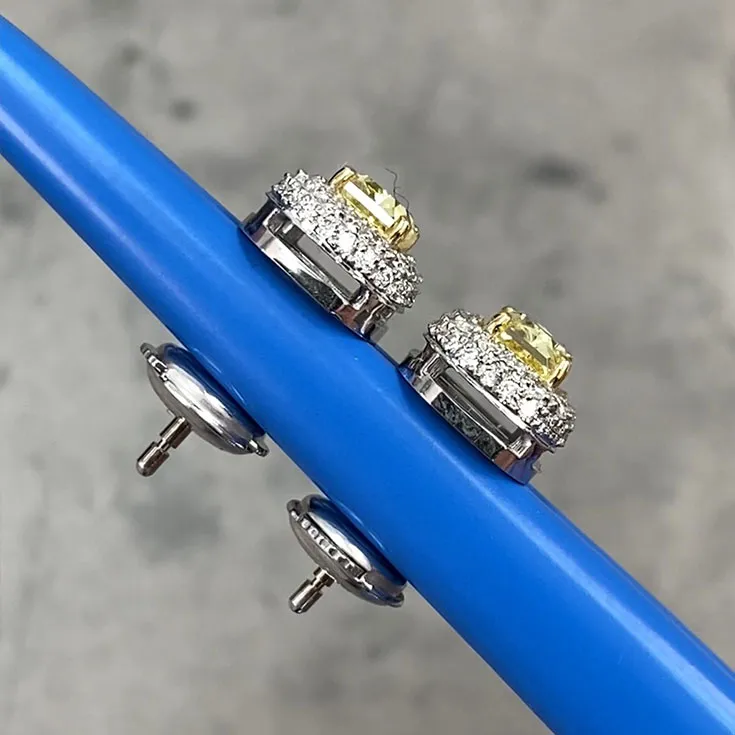 Stud earrings with Intense yellow diamonds 0.7ct.+0.7ct. - picture 