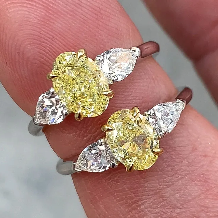 Oval Yellow Diamond Ring 1.11 ct Center, Pear-Shaped Diamond Accents - picture 