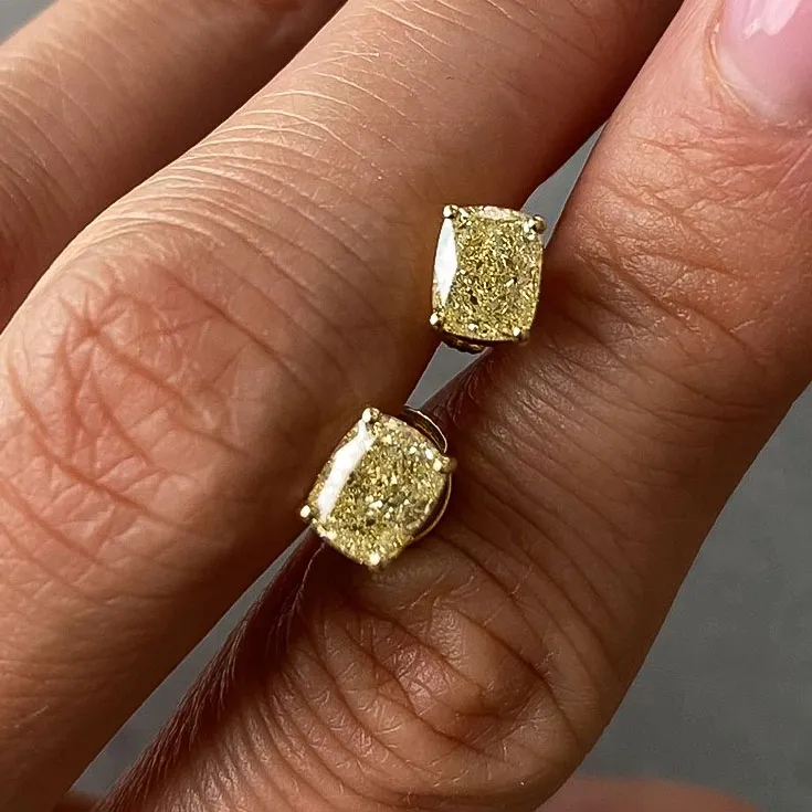 Cushion-Cut Fancy Light Yellow Diamond Stud Earrings — 2.02 ct - picture 