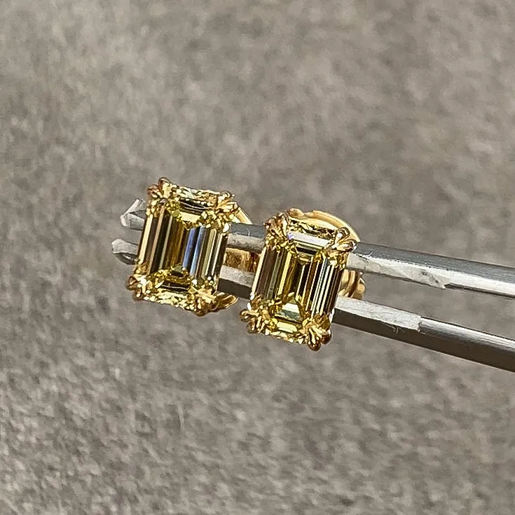 Emerald-Cut Fancy Yellow Diamond Stud Earrings - 2.00 ct. - picture 