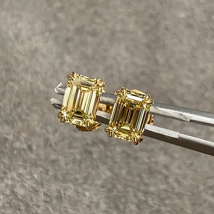Emerald-Cut Fancy Yellow Diamond Stud Earrings - 2.00 ct.