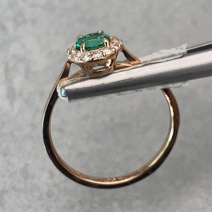 Emerald and Diamond Ring 0.50 ct Emerald in Rose Gold Halo - picture 