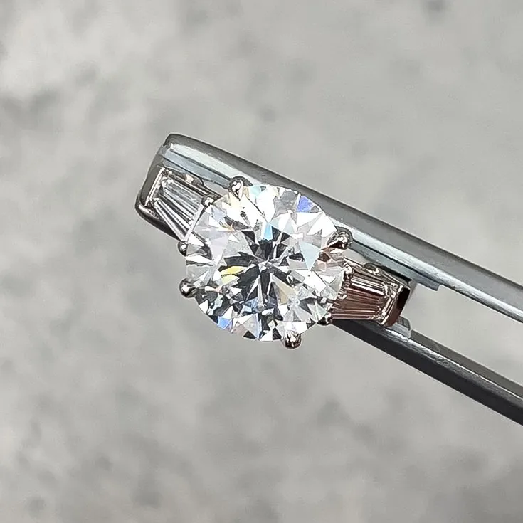 Round Diamond Ring - 3.06 Carats with Side Diamonds