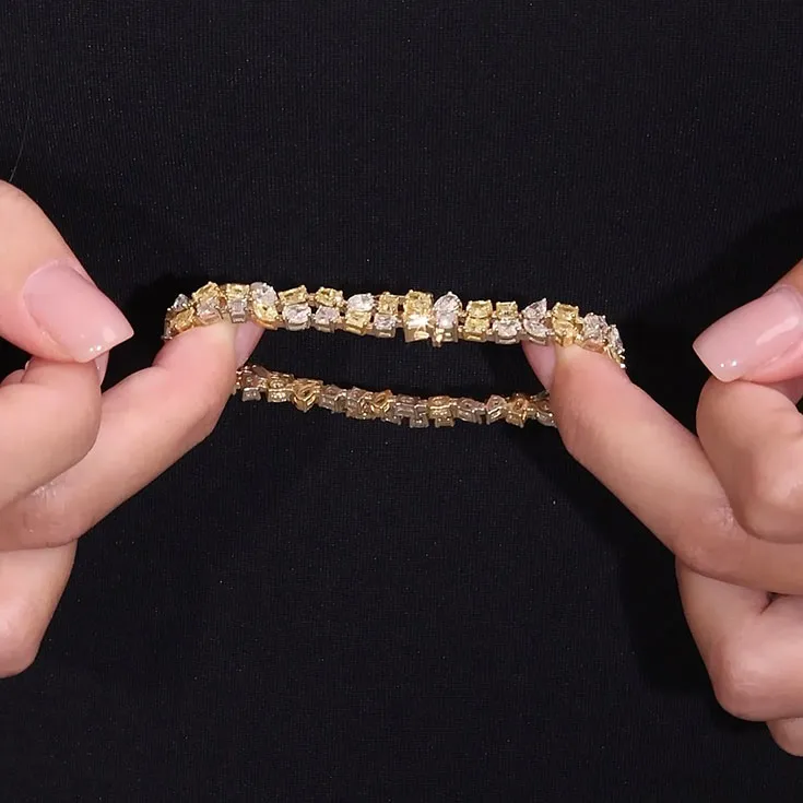 Yellow and White Diamond Bracelet – 13.77 Carats, 70 Stones