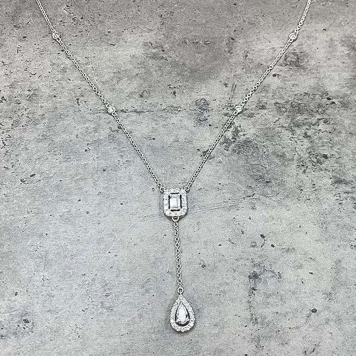 Two-Part Diamond Pendant - Emerald and Pear Cuts, 0.4 Carats Each