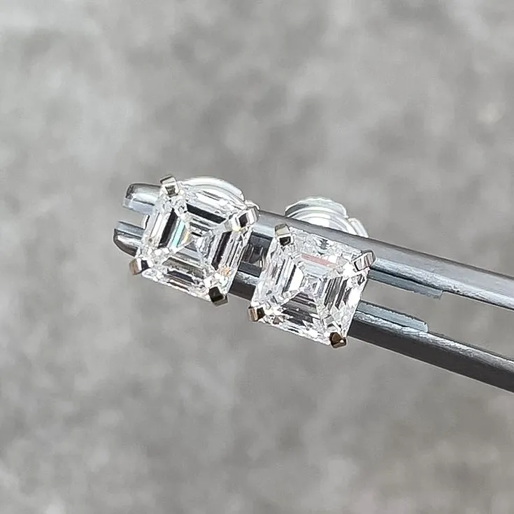 Square Diamond Stud Earrings – 1.2 Carats Each, G VVS