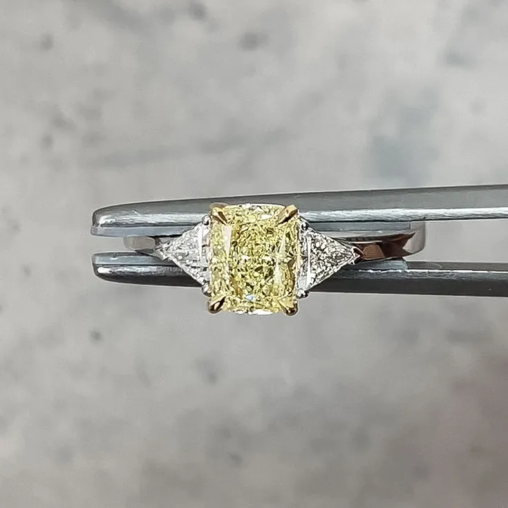 Cushion-Cut Yellow Diamond Ring – 1.1 Carats, Fancy Light Yellow