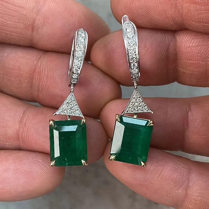 Emerald-Cut Emerald Earrings – 8.2 & 7.5 Carats with Diamond Accents - picture 