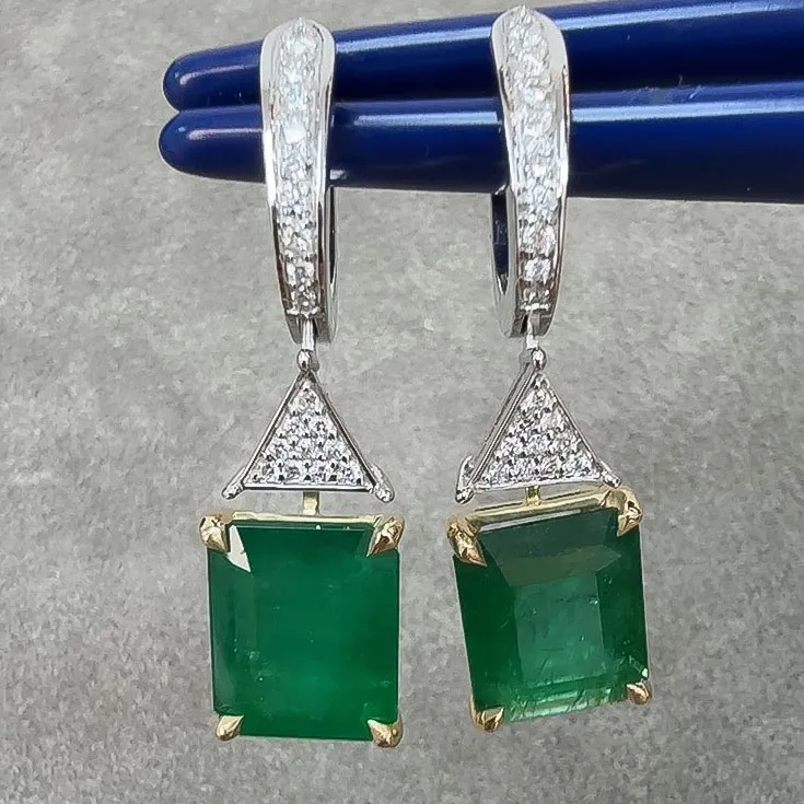 Emerald-Cut Emerald Earrings – 8.2 & 7.5 Carats with Diamond Accents