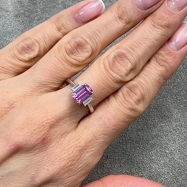 Octagon-Cut Pink Sapphire Ring - 2.14 Carats with Diamond Accents - picture 