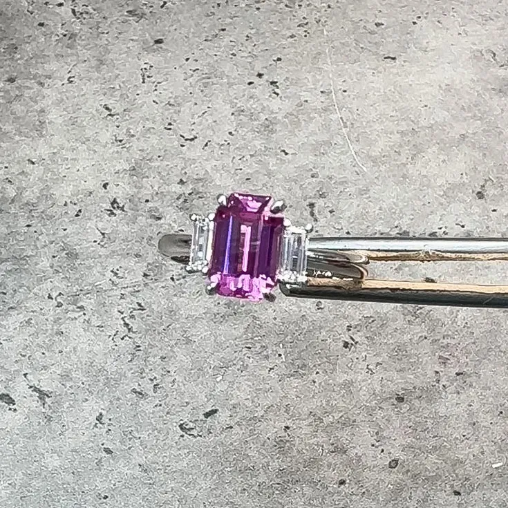 Octagon-Cut Pink Sapphire Ring - 2.14 Carats with Diamond Accents