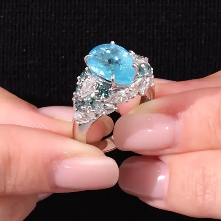 Paraiba Tourmaline Ring 4.11 ct with mele diamond - picture 