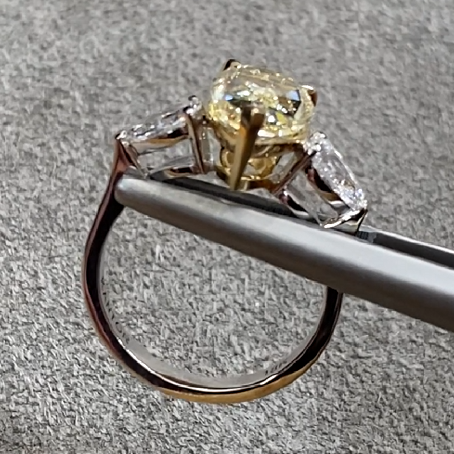 Pear Shape Yellow Diamond 3.01 ct. Ring with Side Pear Diamonds ~ 0.67 ct. - picture 