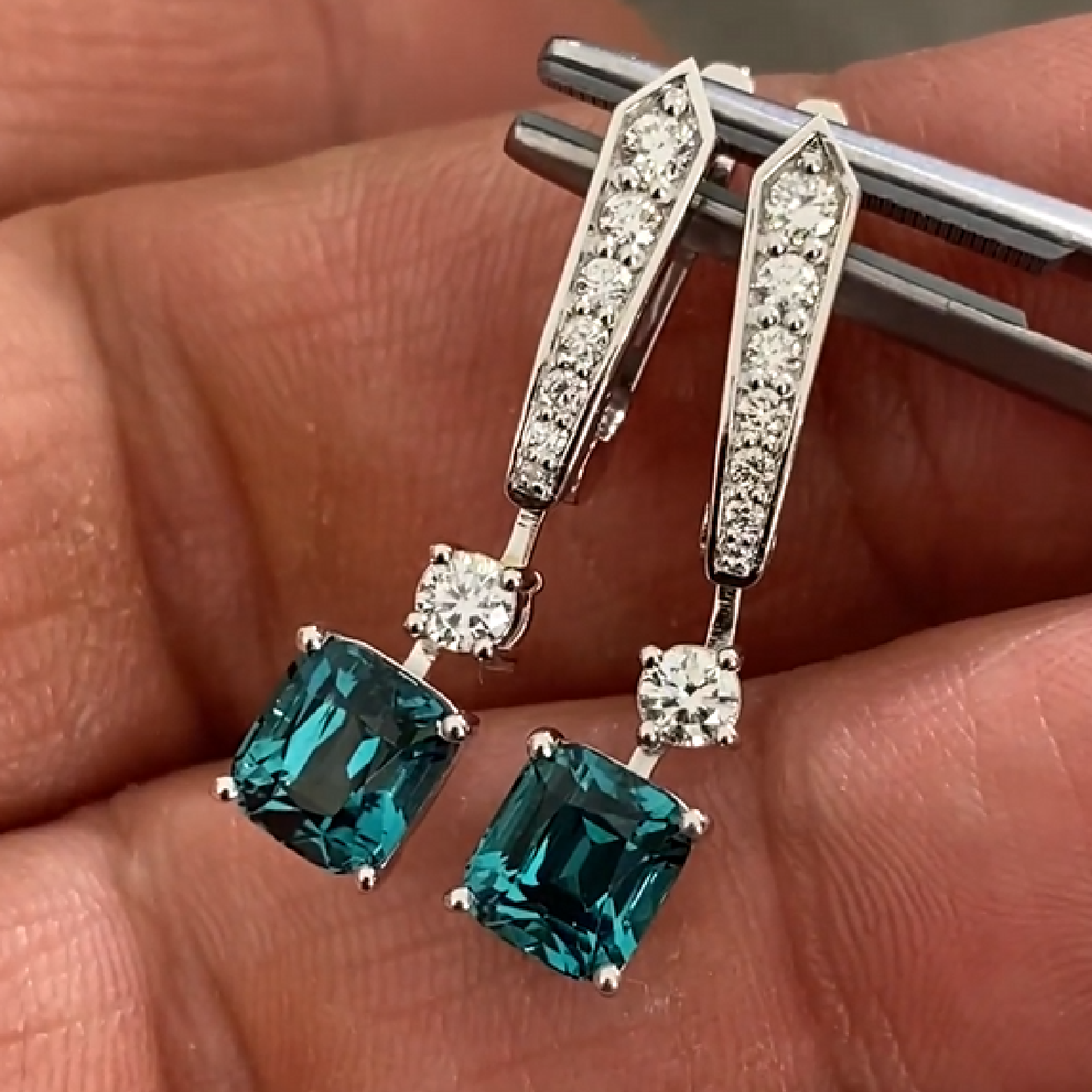 Gold Earrings with Tourmaline 3.41 ct. and Diamonds 0.61 ct. - picture 