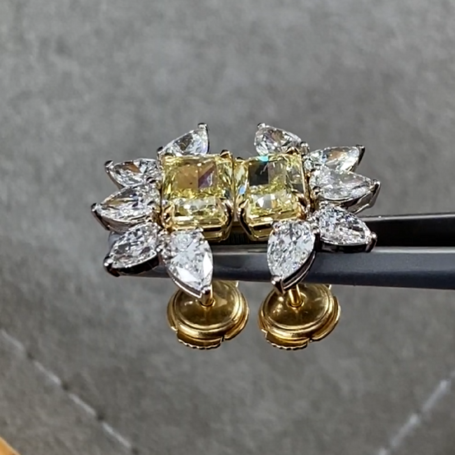 Fancy Yellow Diamond Earrings 3.01 ct with Diamond Accents - picture 