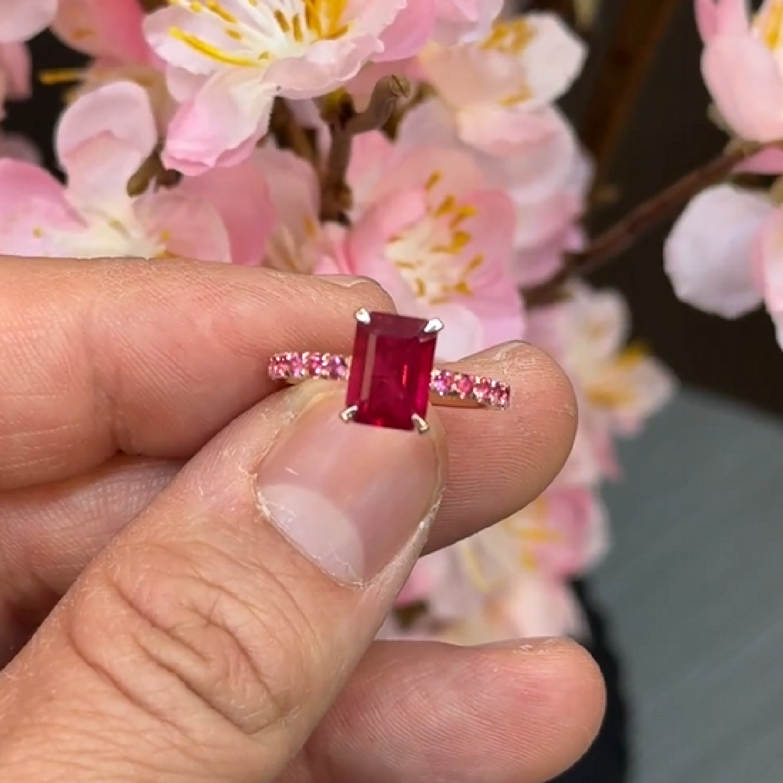 Ruby Ring 3.83 ct with Pink Spinel Accents