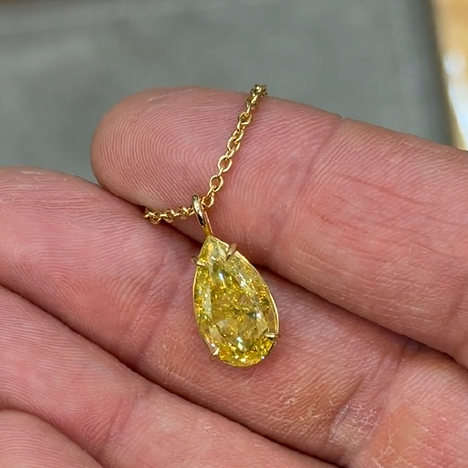 Pear Shape Yellow Diamond Pendant 6.02 ct.