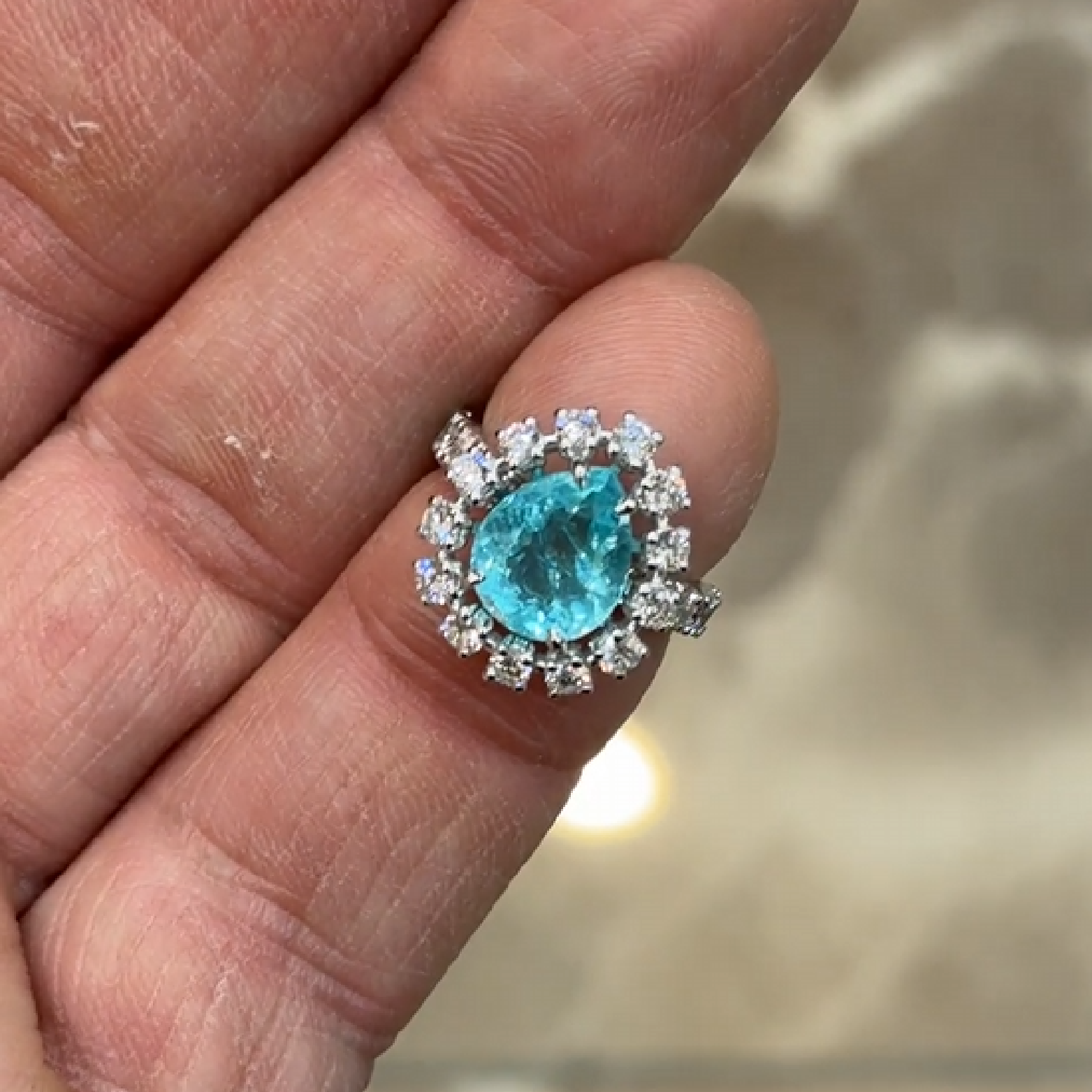 Pear Shape Blue Tourmaline Ring 2.92 ct. with Diamond Halo 