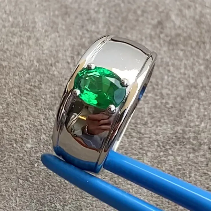  Platinum Ring for men with 1.1 ct. Emerald