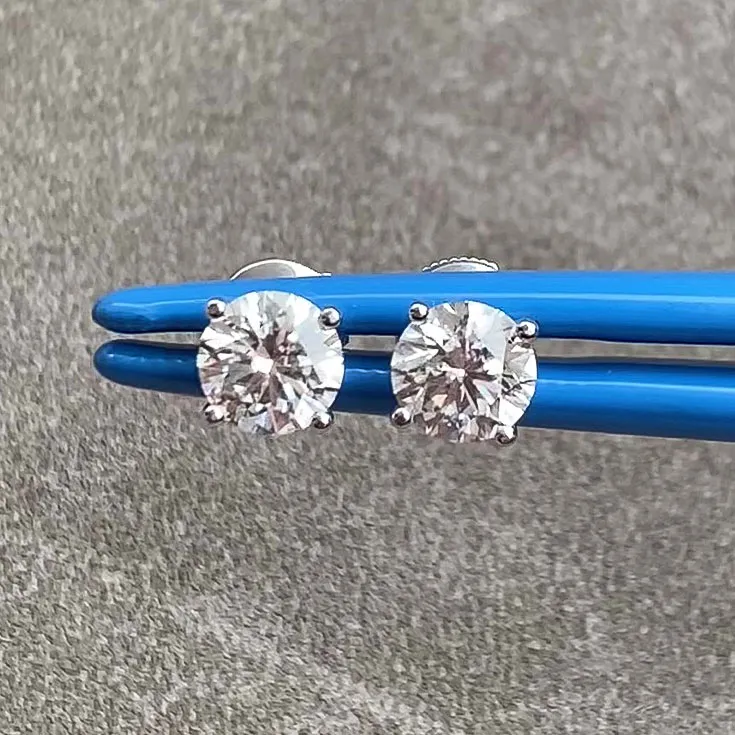 Stud Earrings with Round Diamonds 1.34 ct. & 1.30 ct.