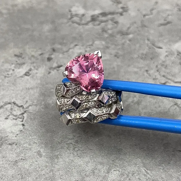 Composite Ring On A Steel Spring With Tourmaline And Diamonds 5.25 ct.