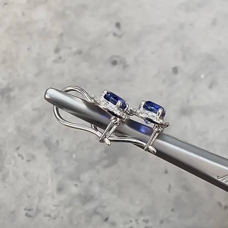 Earrings with Sapphire 1.21 ct. and Halo Diamond 0.28 ct. - picture 