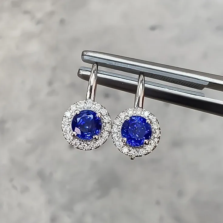 Earrings with Sapphire 1.21 ct. and Halo Diamond 0.28 ct.
